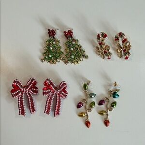 Festive Holiday Earring Set - Red, Green, Gold, Multicolor